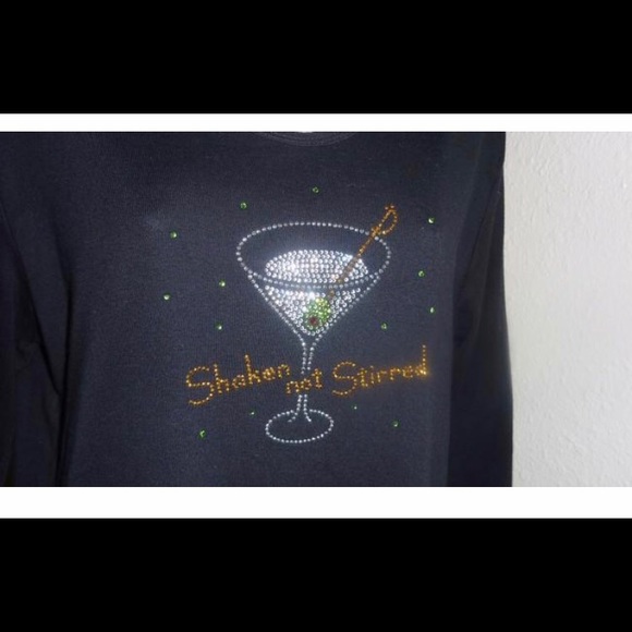 CACTUS BAY  Black Tee shirt "Shaken Not Stirred" Rhinestones Size M - Picture 4 of 6